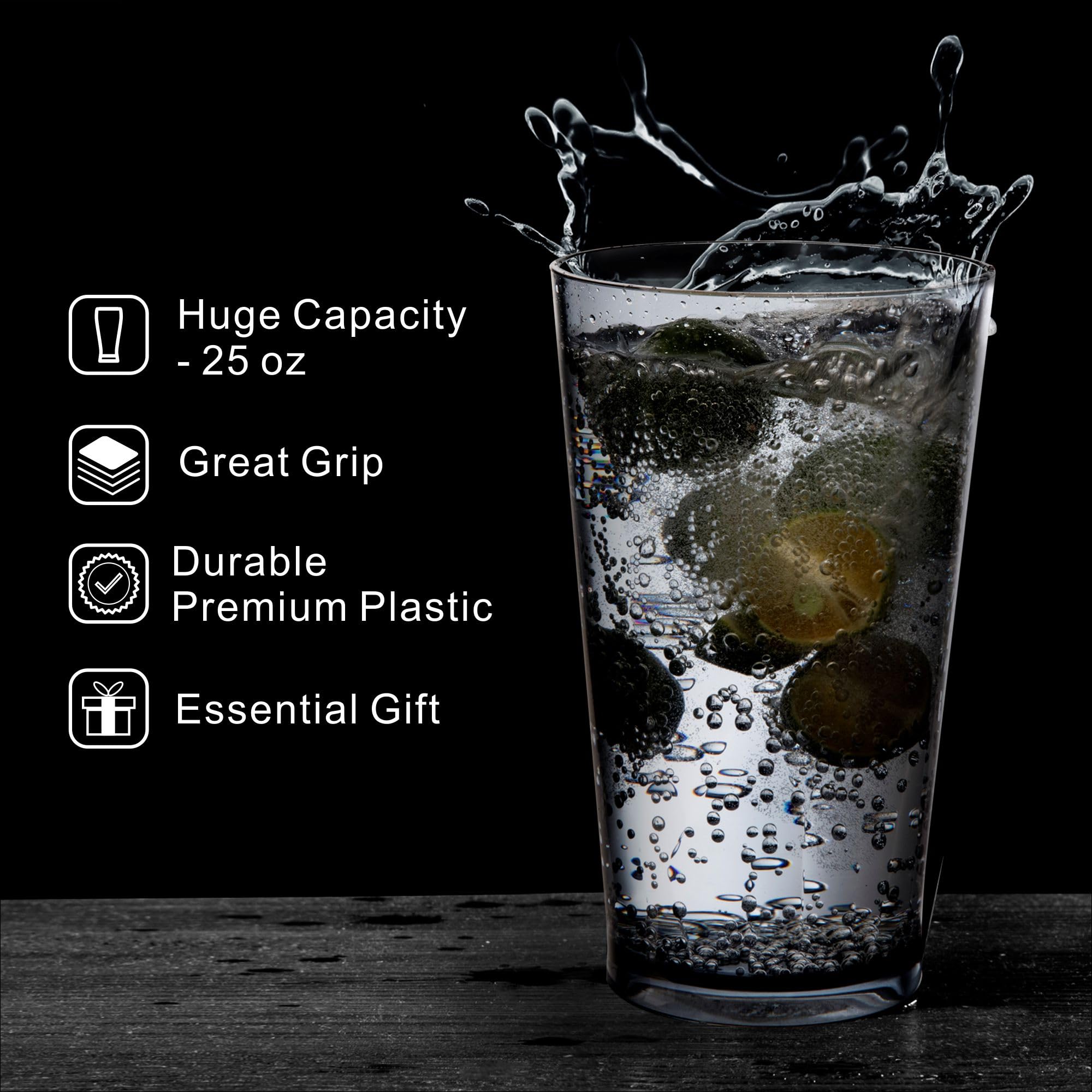 JGIRL dishwasher-safe plastic glasses set of six in grey; ideal for busy kitchens.