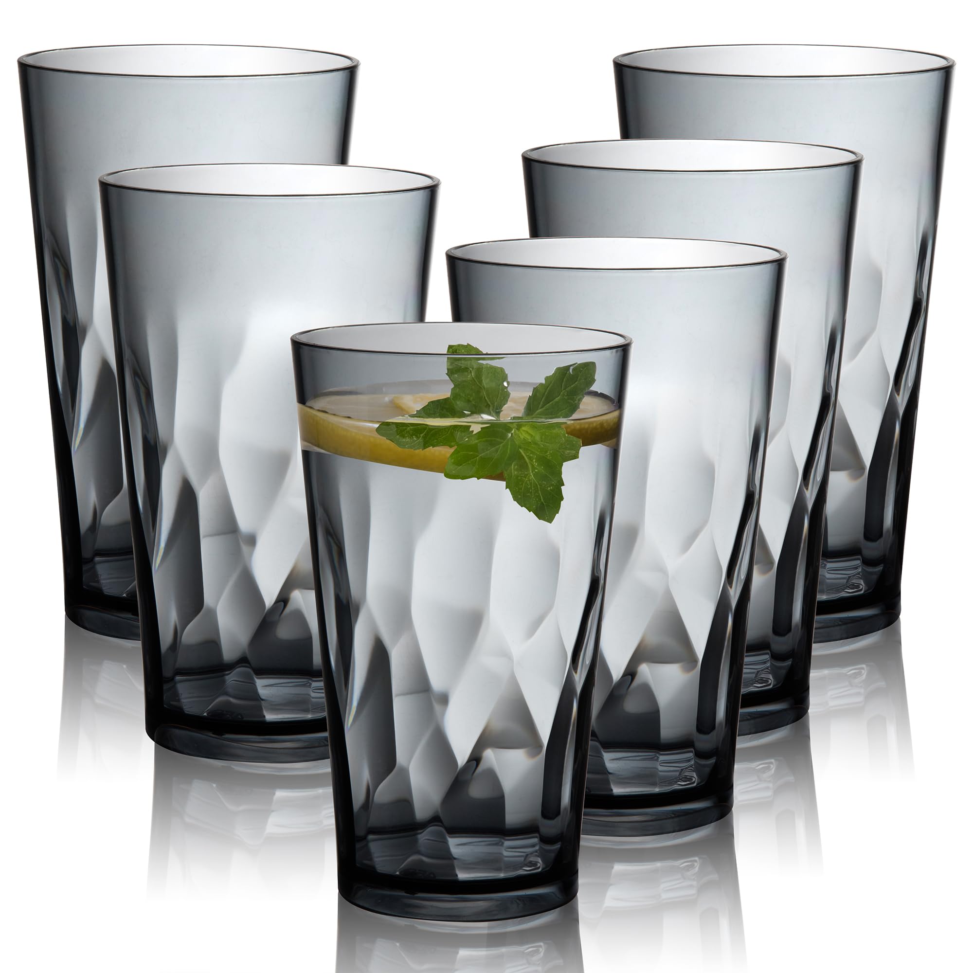 JGIRL unbreakable plastic glass set in grey; durable and dishwasher-safe for daily use.