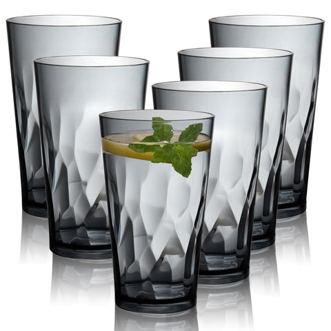 JGIRL unbreakable plastic glass set in grey; durable and dishwasher-safe for daily use.