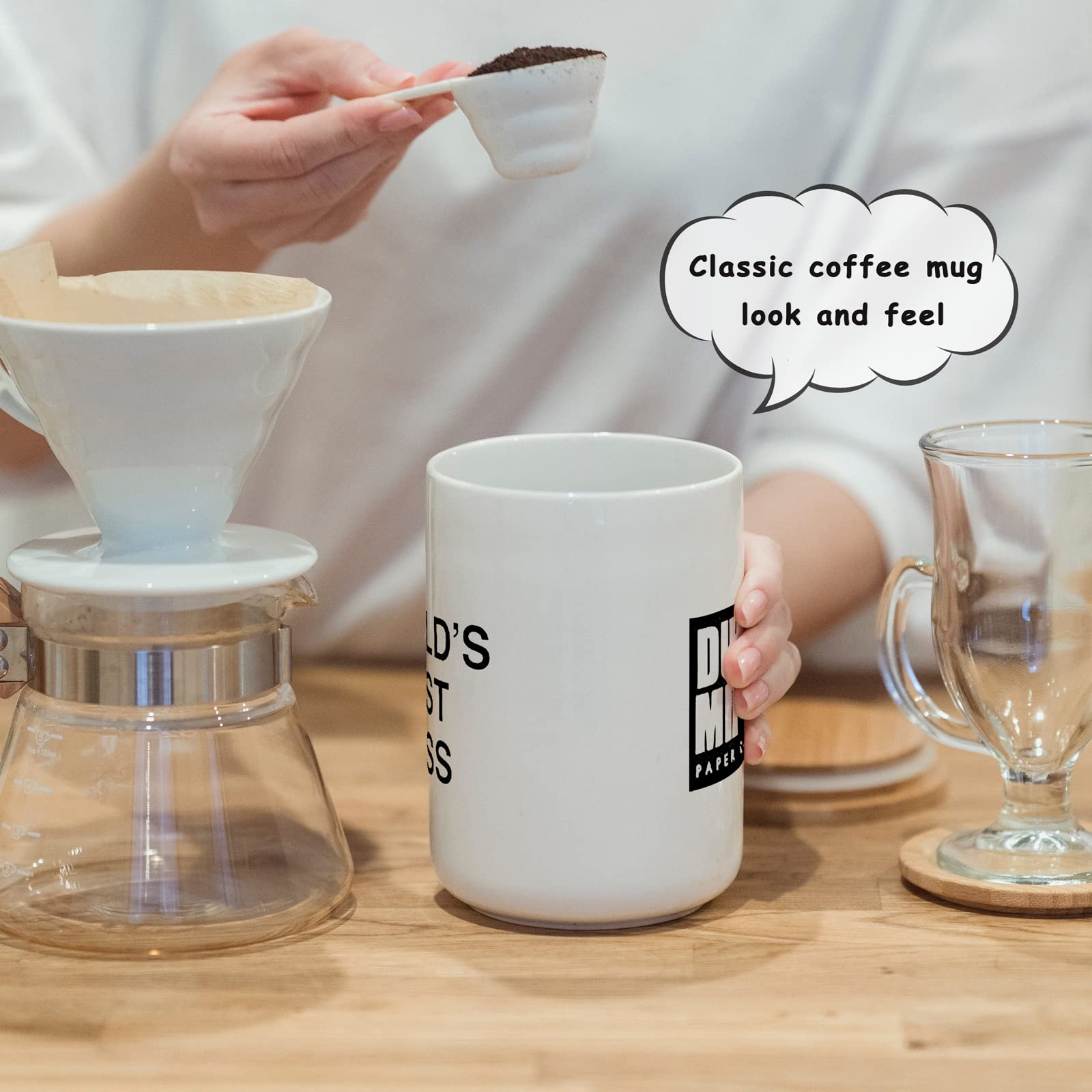 JGTONG World's Best Boss mug on an office desk scene for lighthearted work moments