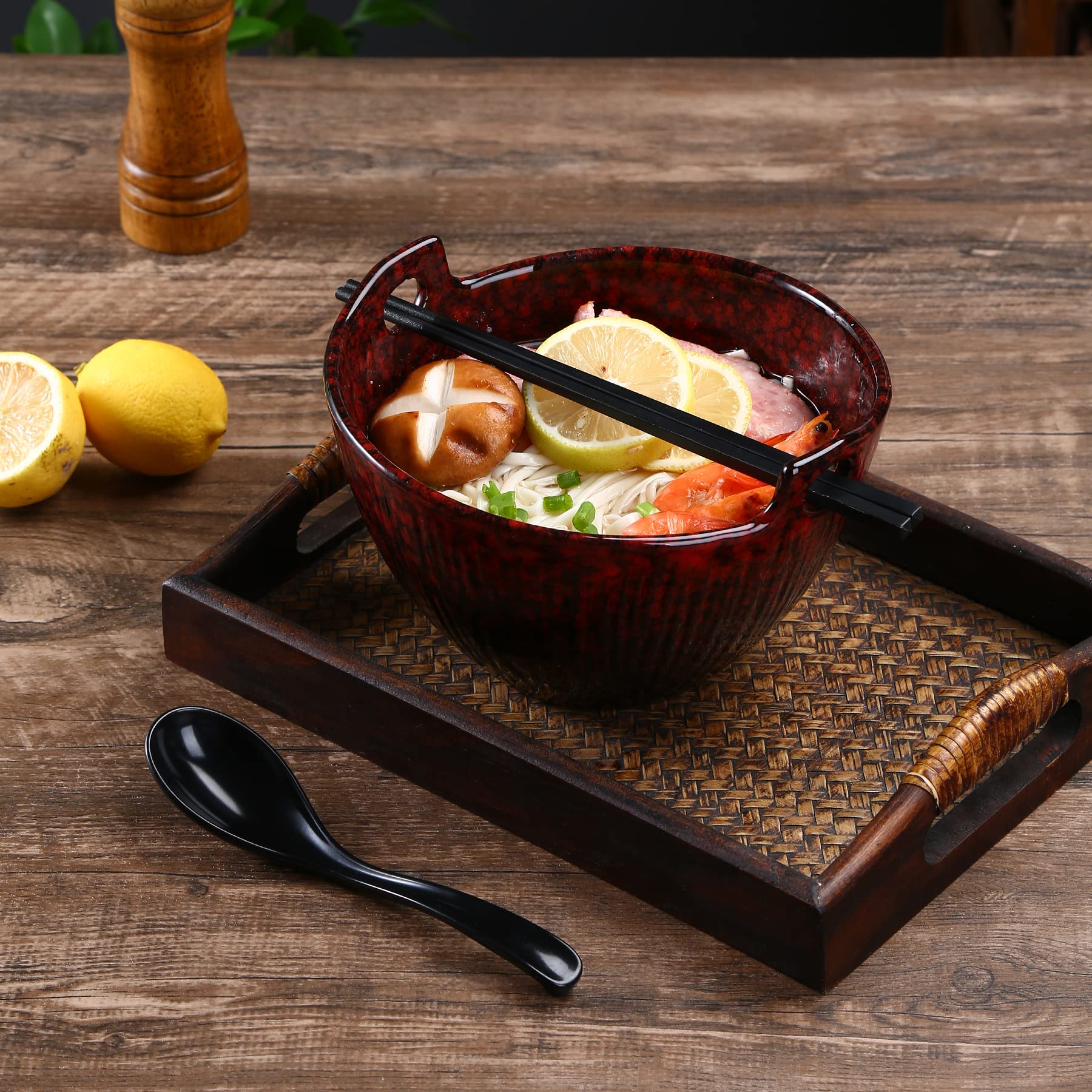 JH JIEMEI HOME bold crimson glaze highlights each bowl's handcrafted look
