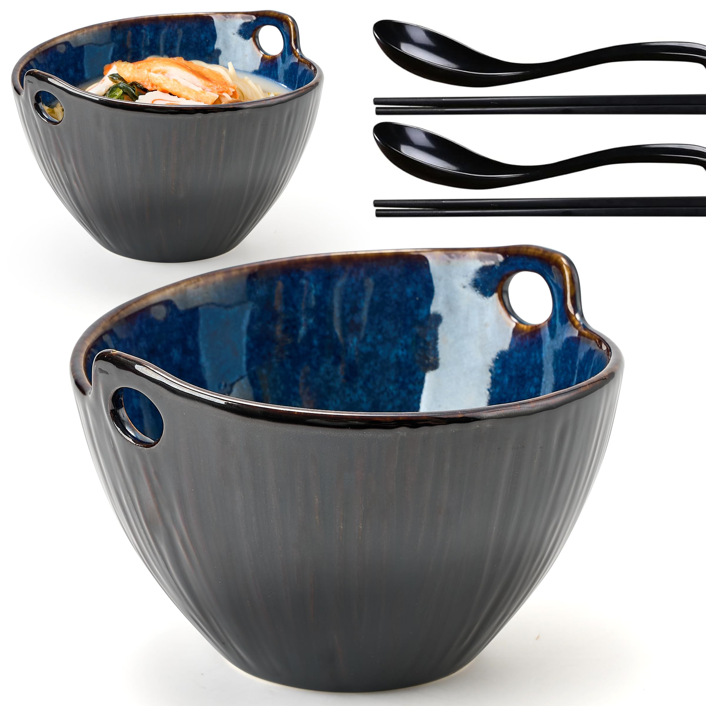 JH JIEMEI HOME ramen bowl 7-inch dark blue set 2, perfect for serving noodles.