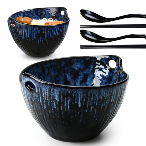 JH JIEMEI HOME ramen bowl navy reactive glaze for stylish serving.