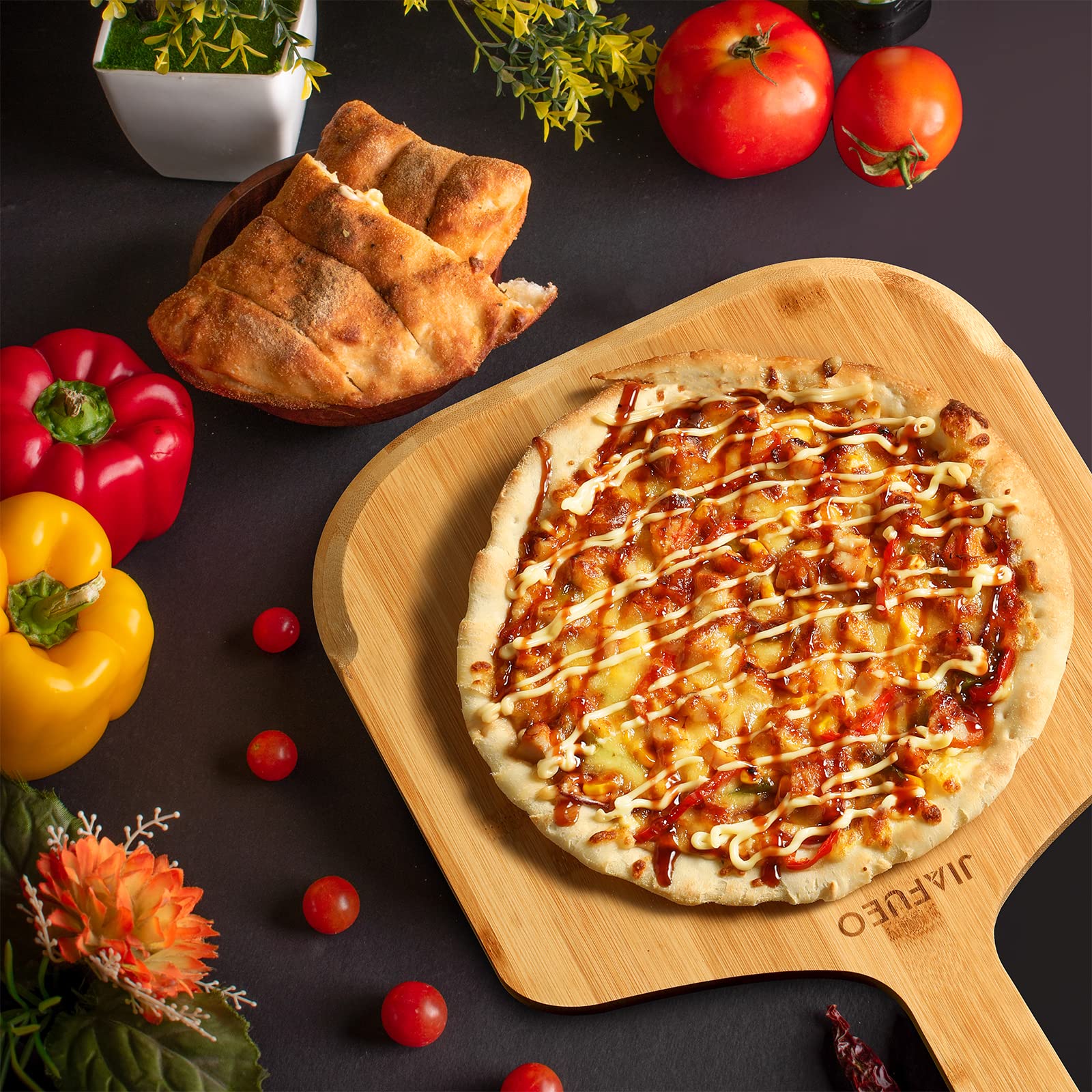 JIAFUEO wooden board serving cheese, bread, and fruit elegantly.