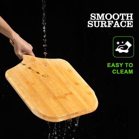 JIAFUEO bamboo construction offers sturdy, long-lasting pizza prep tool.