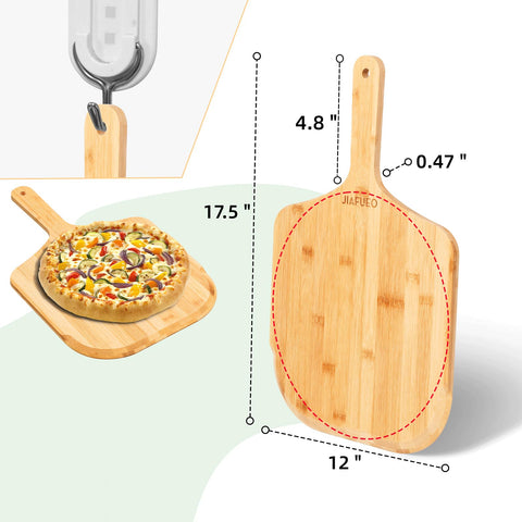 JIAFUEO pizza peel shows ergonomic handle for comfortable grip during baking.