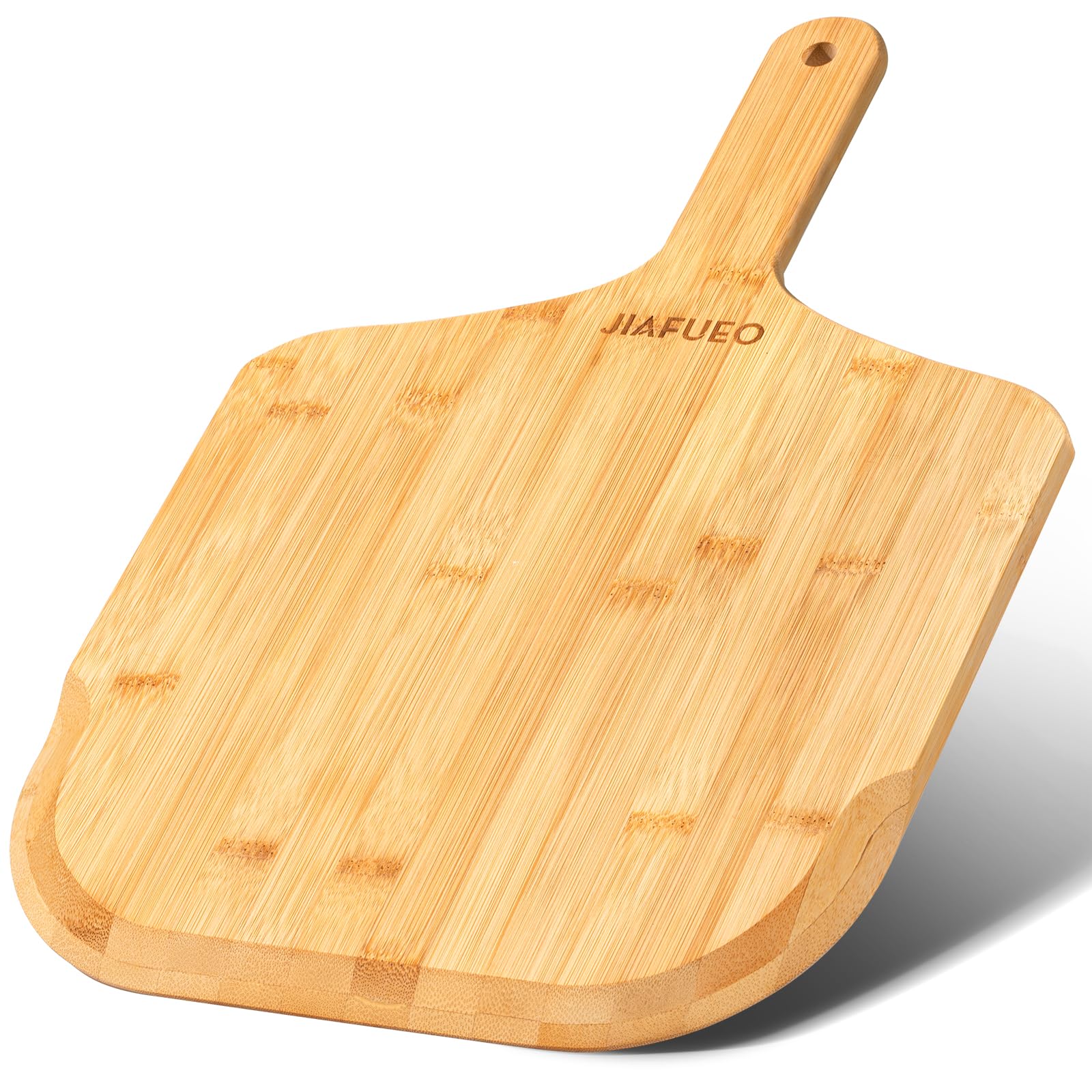 JIAFUEO pizza peel with wooden surface for smooth dough transfer.