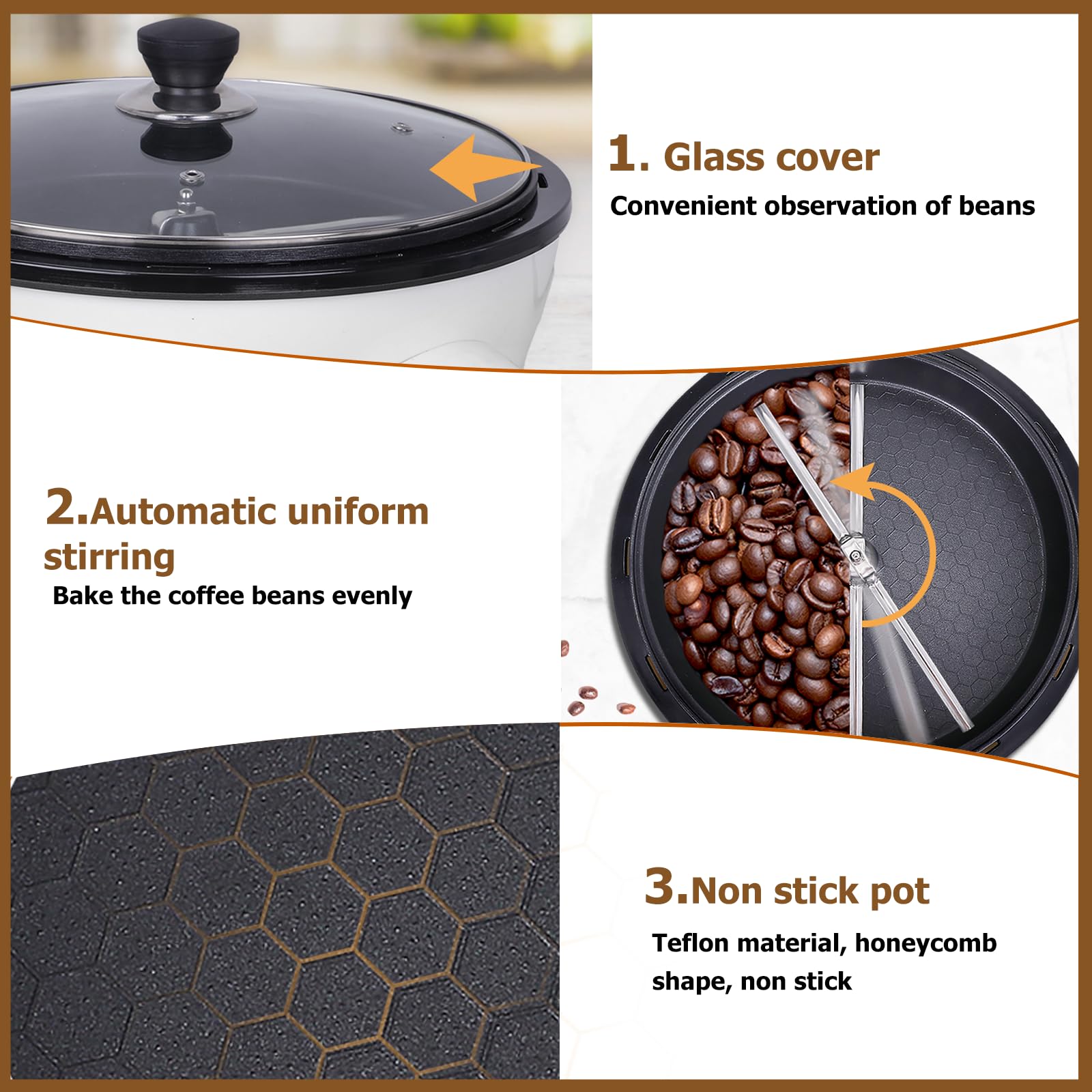 JIAWANSHUN roaster transparent lid view lets you see roast color and aroma