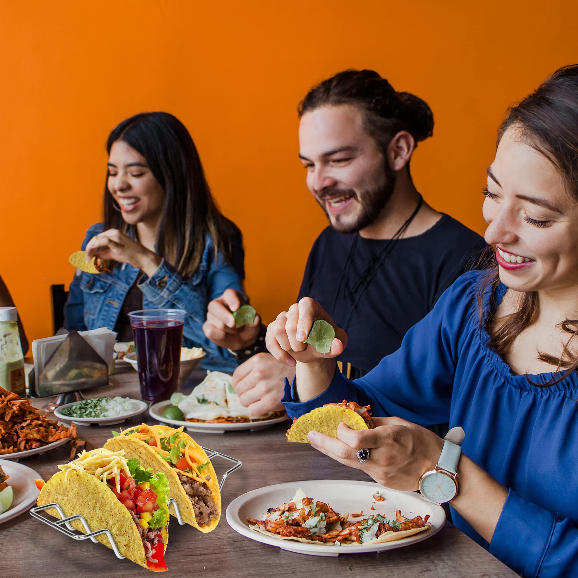 JIBOLAT taco-shell-stands holding four tacos each for easy prep.