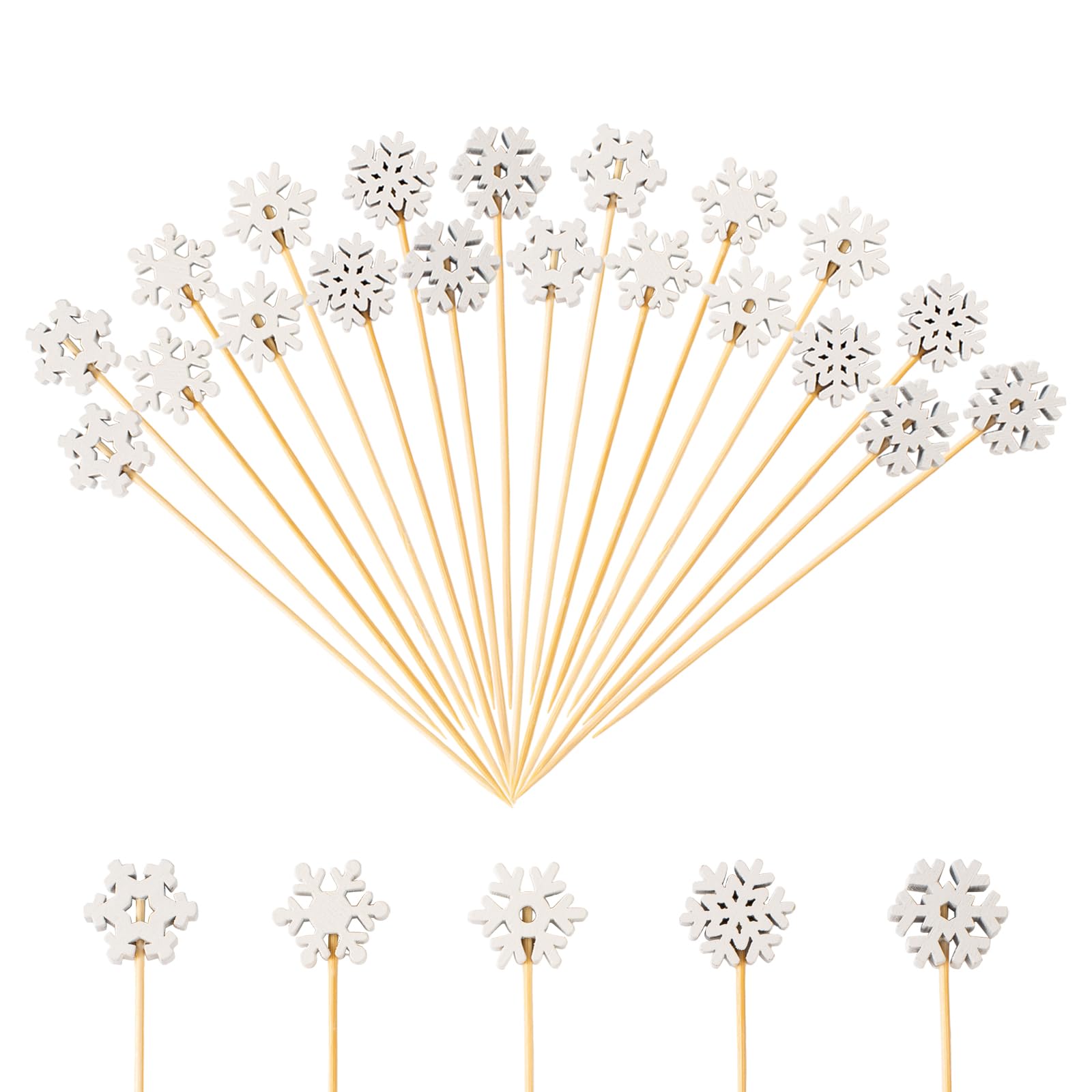 Jiesky Christmas snowflake pick style 1: durable bamboo skewers for festive appetizers