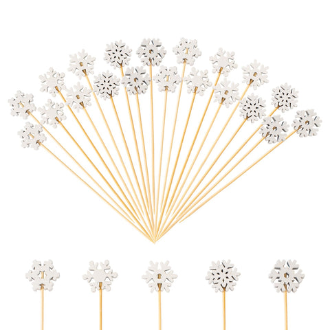 Jiesky Christmas snowflake pick style 1: durable bamboo skewers for festive appetizers