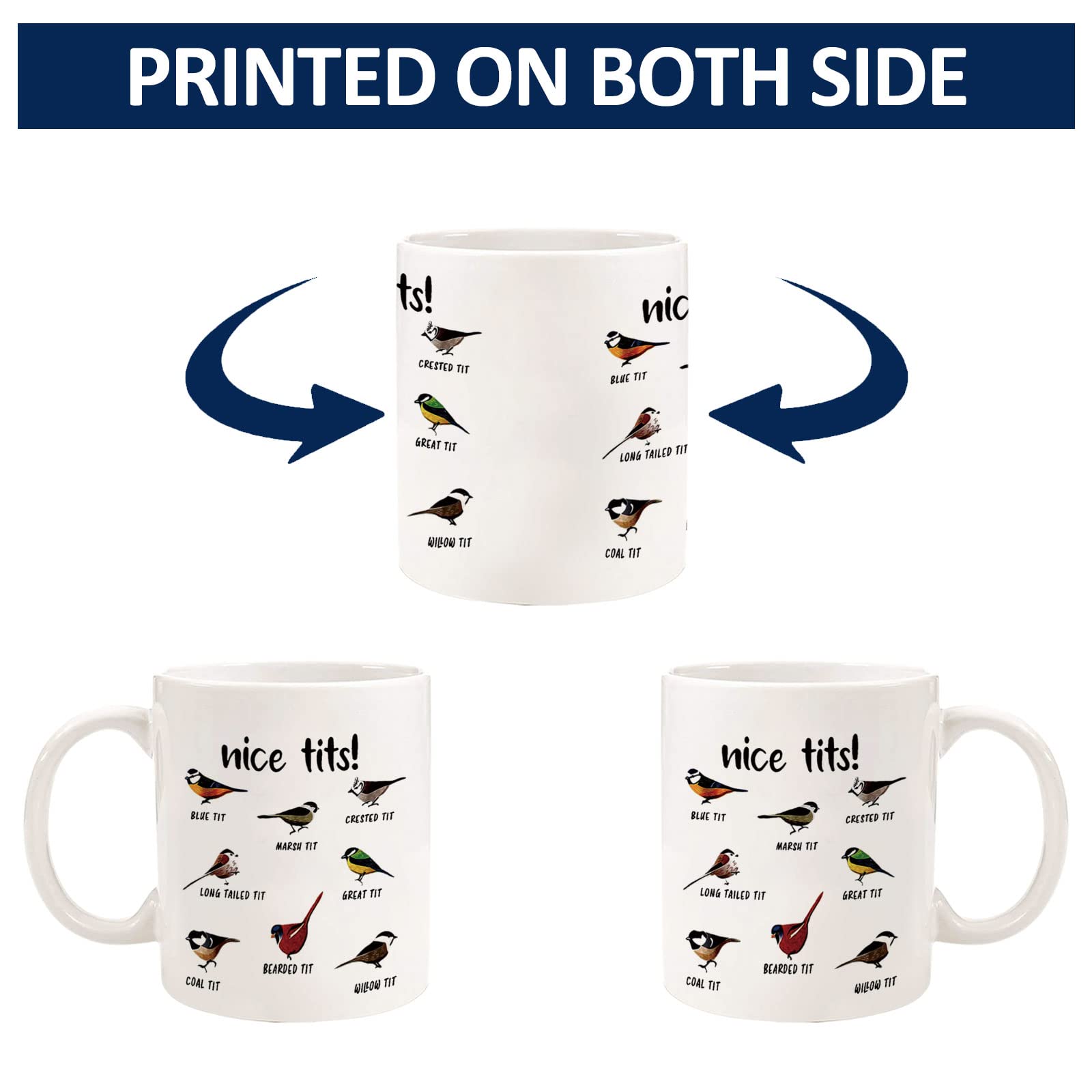 Jigfoxy Nice Tits Bird Mug with coffee in hand, everyday use.