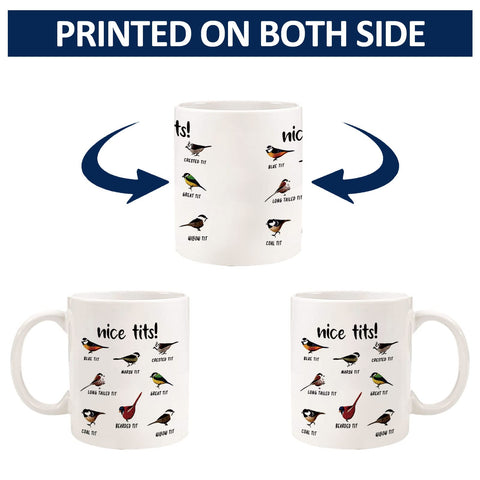 Jigfoxy Nice Tits Bird Mug with coffee in hand, everyday use.