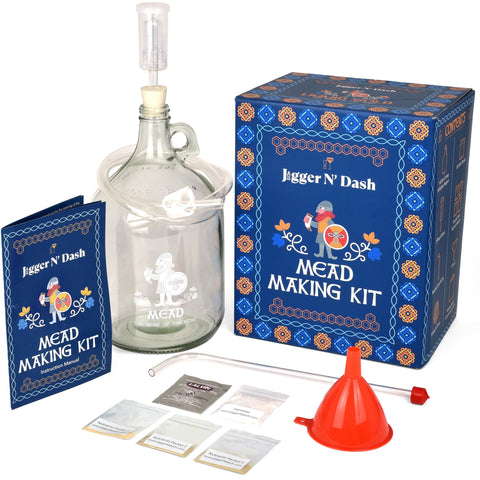 Jigger N' Dash mead kit box and contents for beginners.