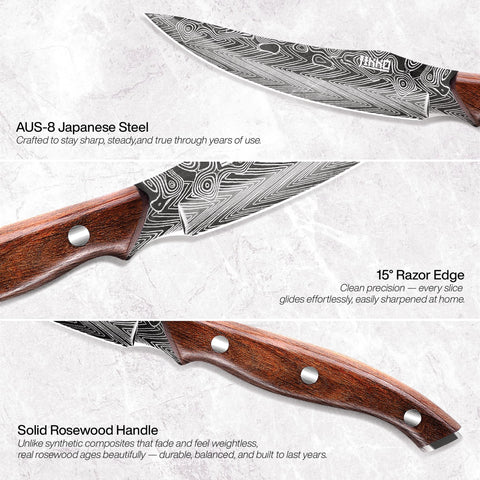 Bushido Edition Damascus-inspired blade pattern enhances edge presence.