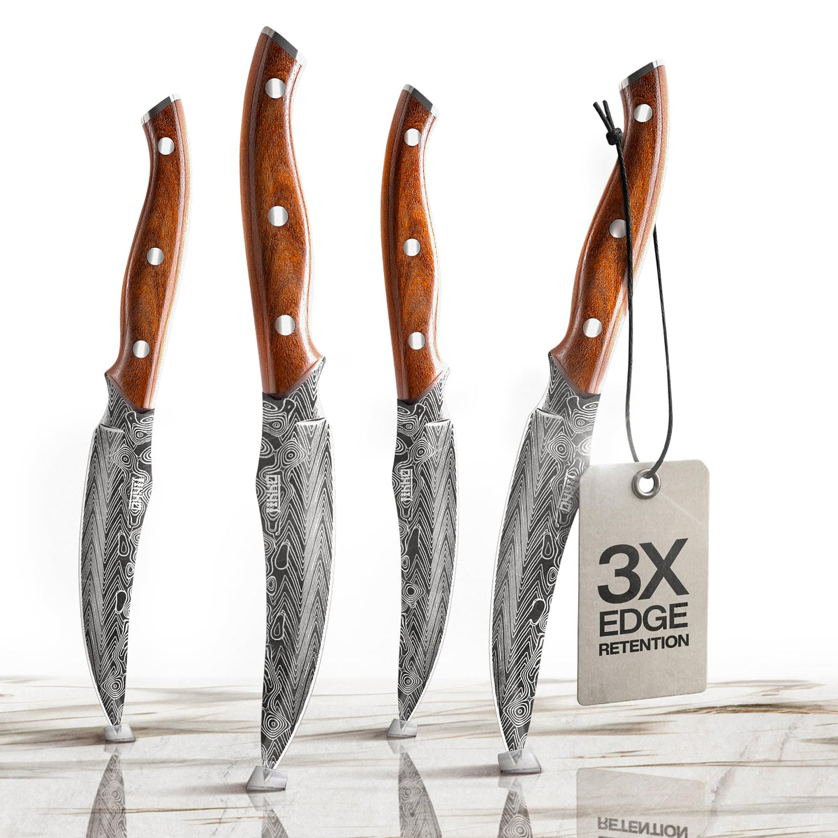 Jikko Bushido Edition steak knife with rosewood handle offers premium grip for precise cuts.