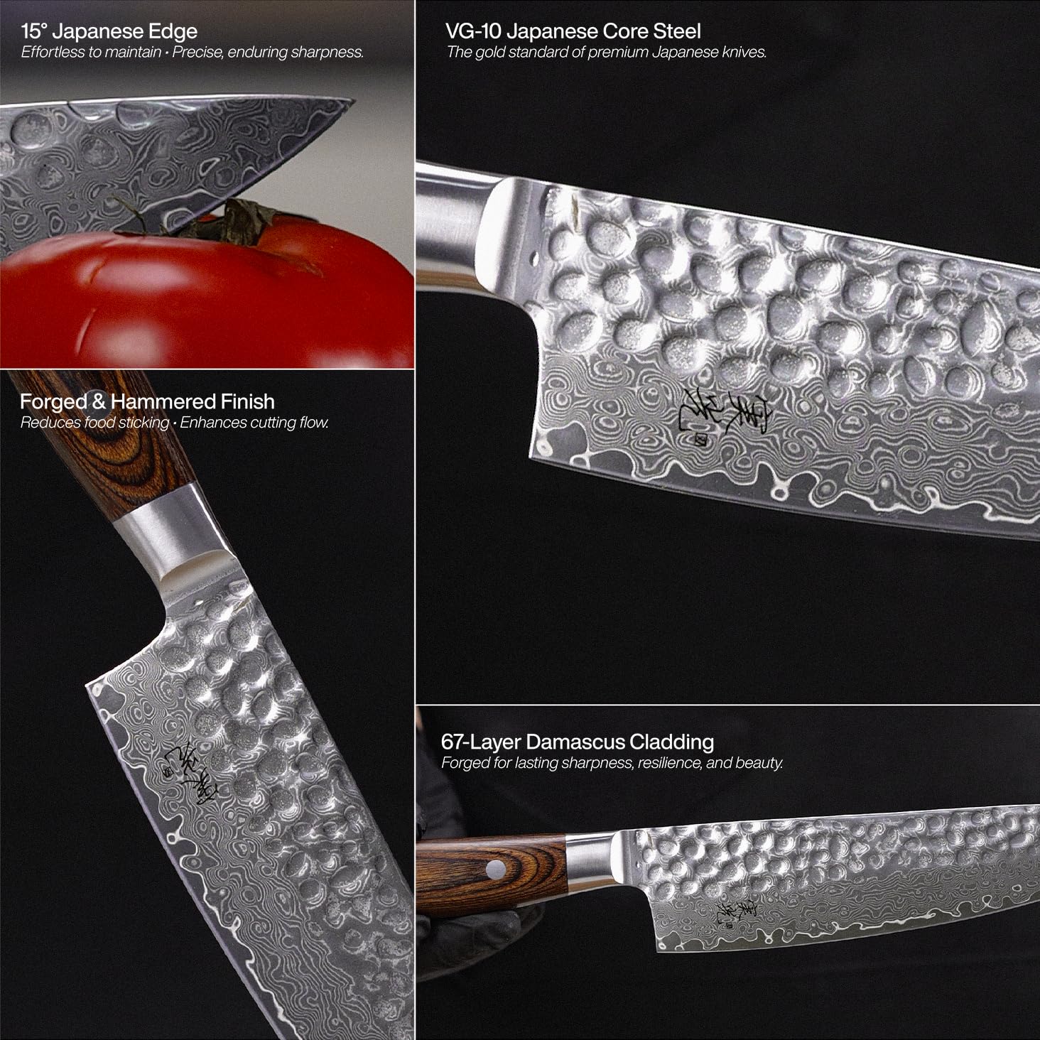 Jikko Damascus Edition razor-sharp edge enables clean cuts.