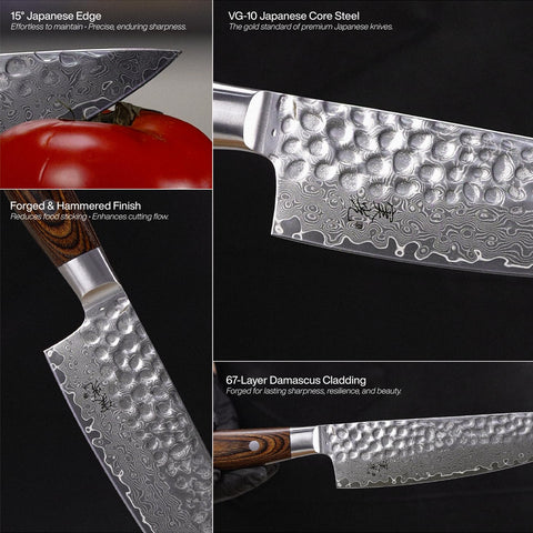 Jikko Damascus Edition razor-sharp edge enables clean cuts.