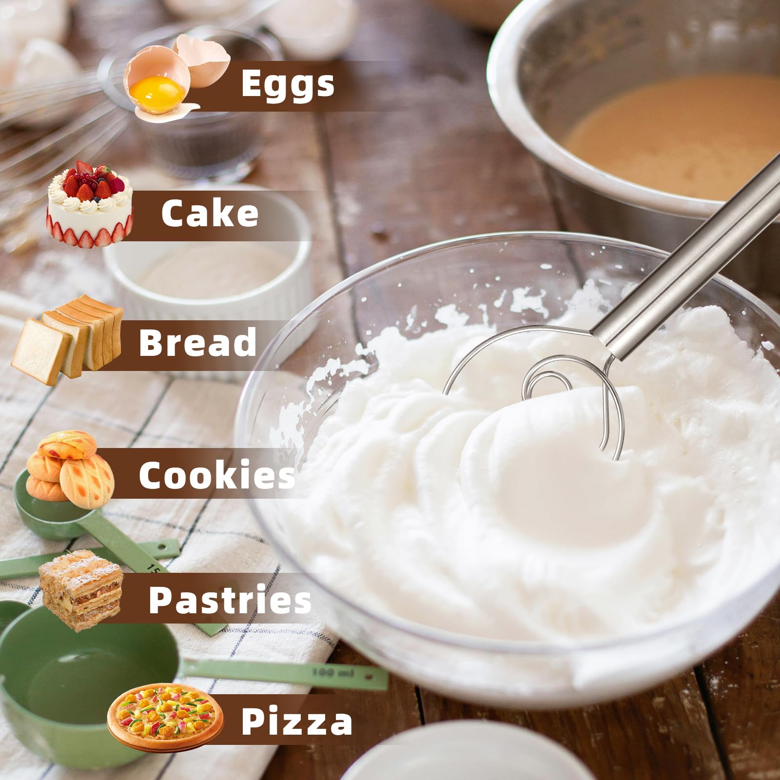 Jillmo Danish Dough Whisk in bowl scrapes sides for complete mixing.