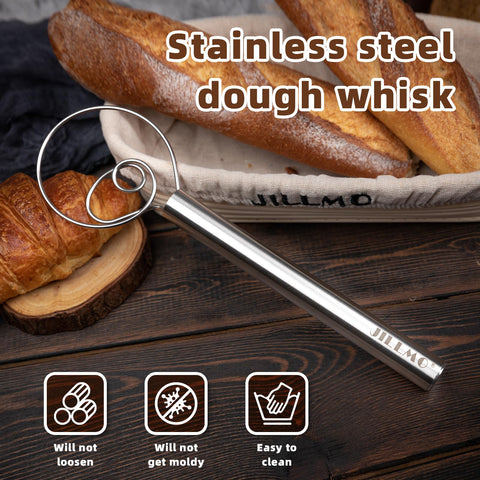 Jillmo Danish Dough Whisk rust-proof design resists corrosion.