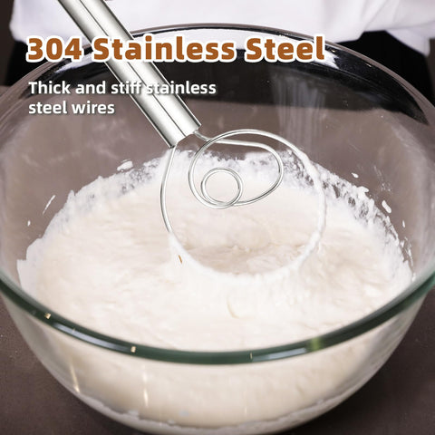Jillmo Danish Dough Whisk stainless handle delivers comfortable grip.