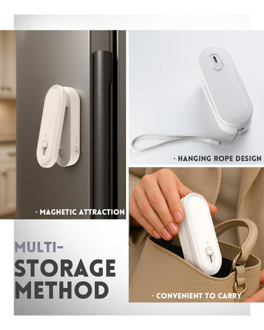 JIMEZON bag sealer attaches magnetically and by strap for quick access.