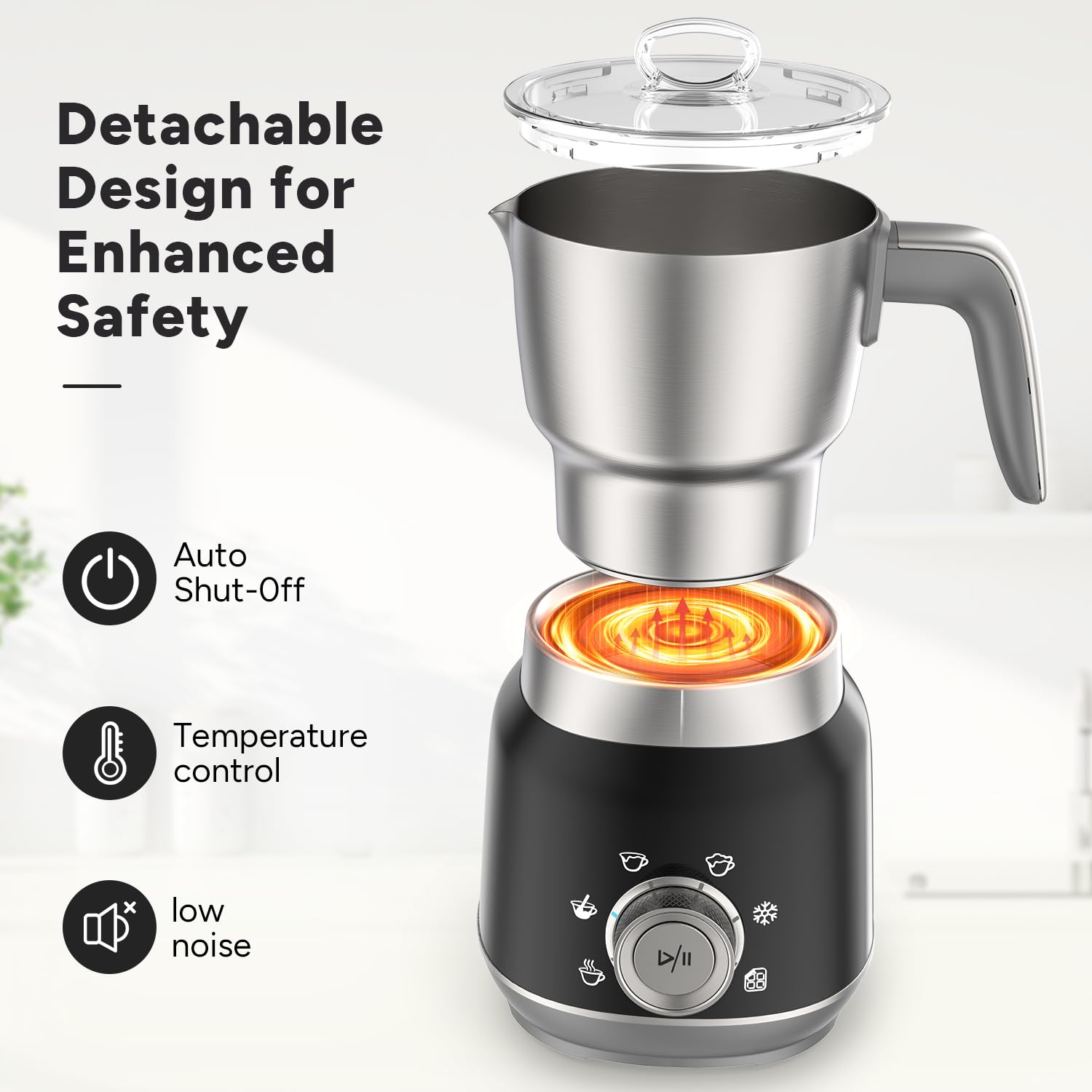 JIMYIU auto shut-off prevents overheating during frothing.