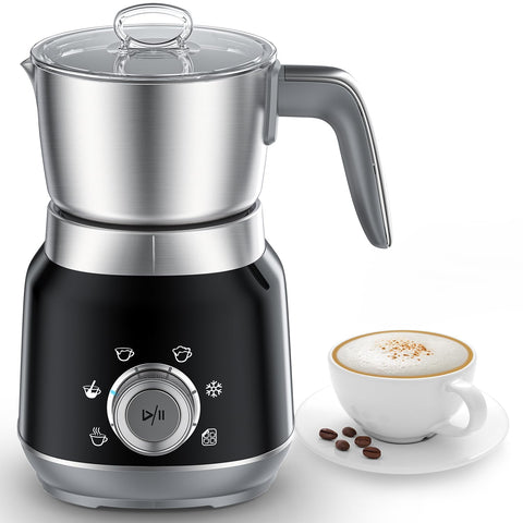 JIMYIU 6-in-1 milk frother with detachable cups for easy serving.