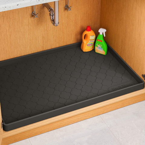 Jin&Bao under-sink mat 31x22 with raised edge protects cabinets from spills