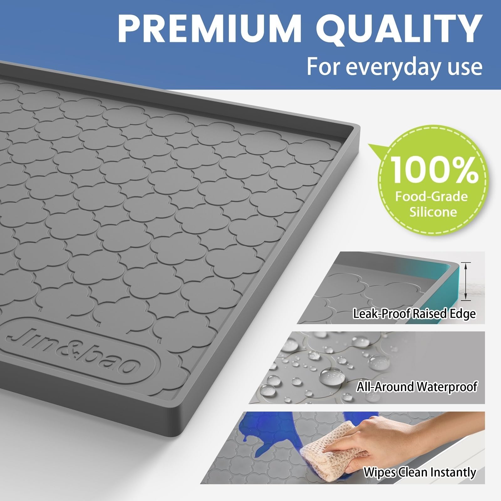 Jin&Bao under-sink mat showcases one-piece silicone construction for durability.