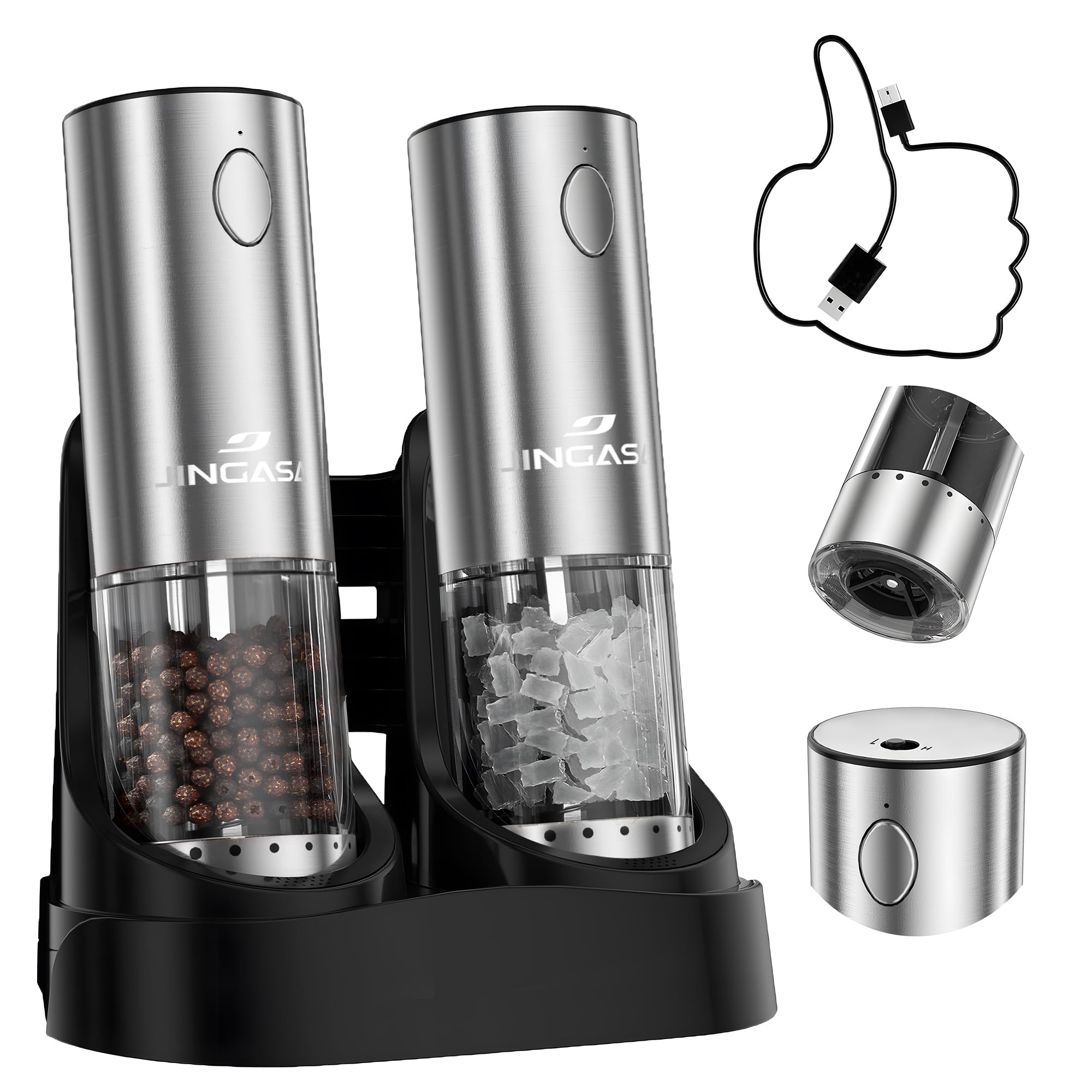 JINGASA electric salt pepper grinder set top view for convenient seasoning on demand.