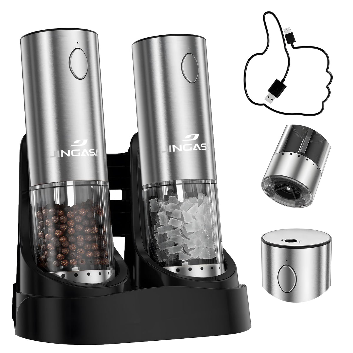 JINGASA electric salt pepper grinder set top view for convenient seasoning on demand.