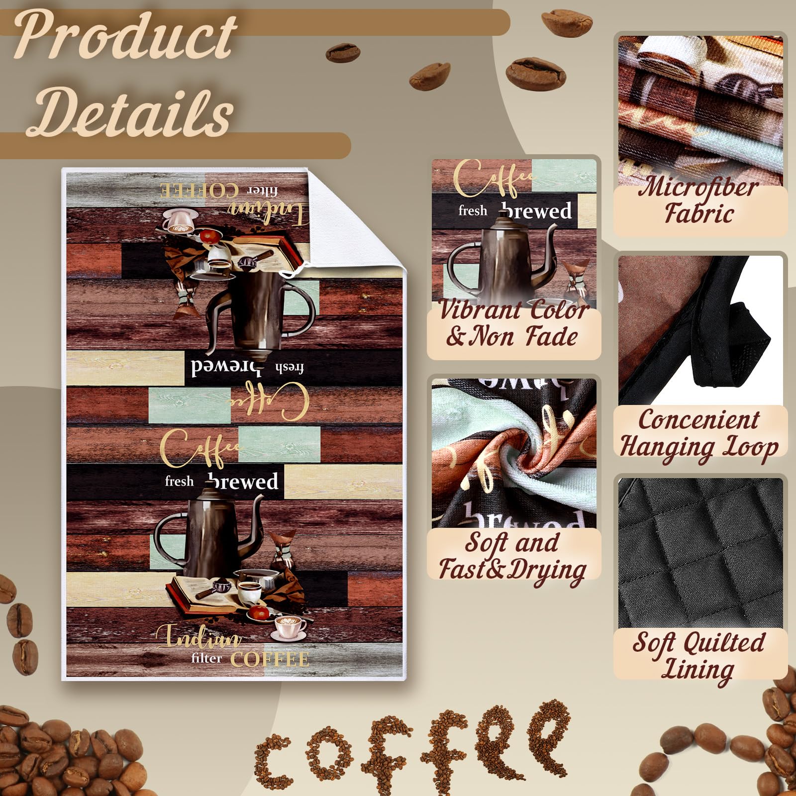 Jingmore dark brown coffee tone set adds farmhouse warmth.
