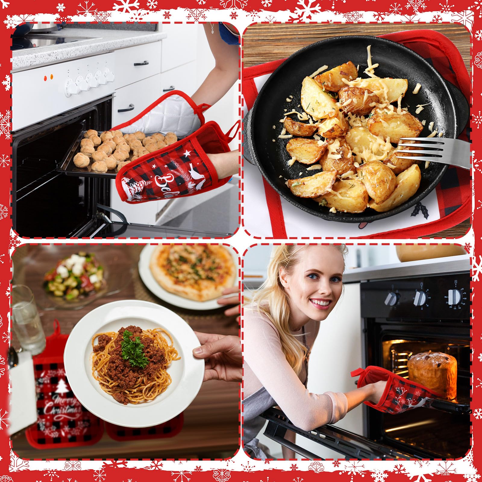 Jingmore heat resistant oven glove in festive design for safe hot handling.
