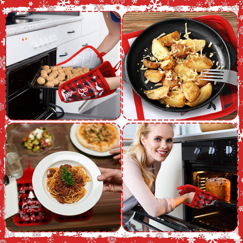 Jingmore heat resistant oven glove in festive design for safe hot handling.
