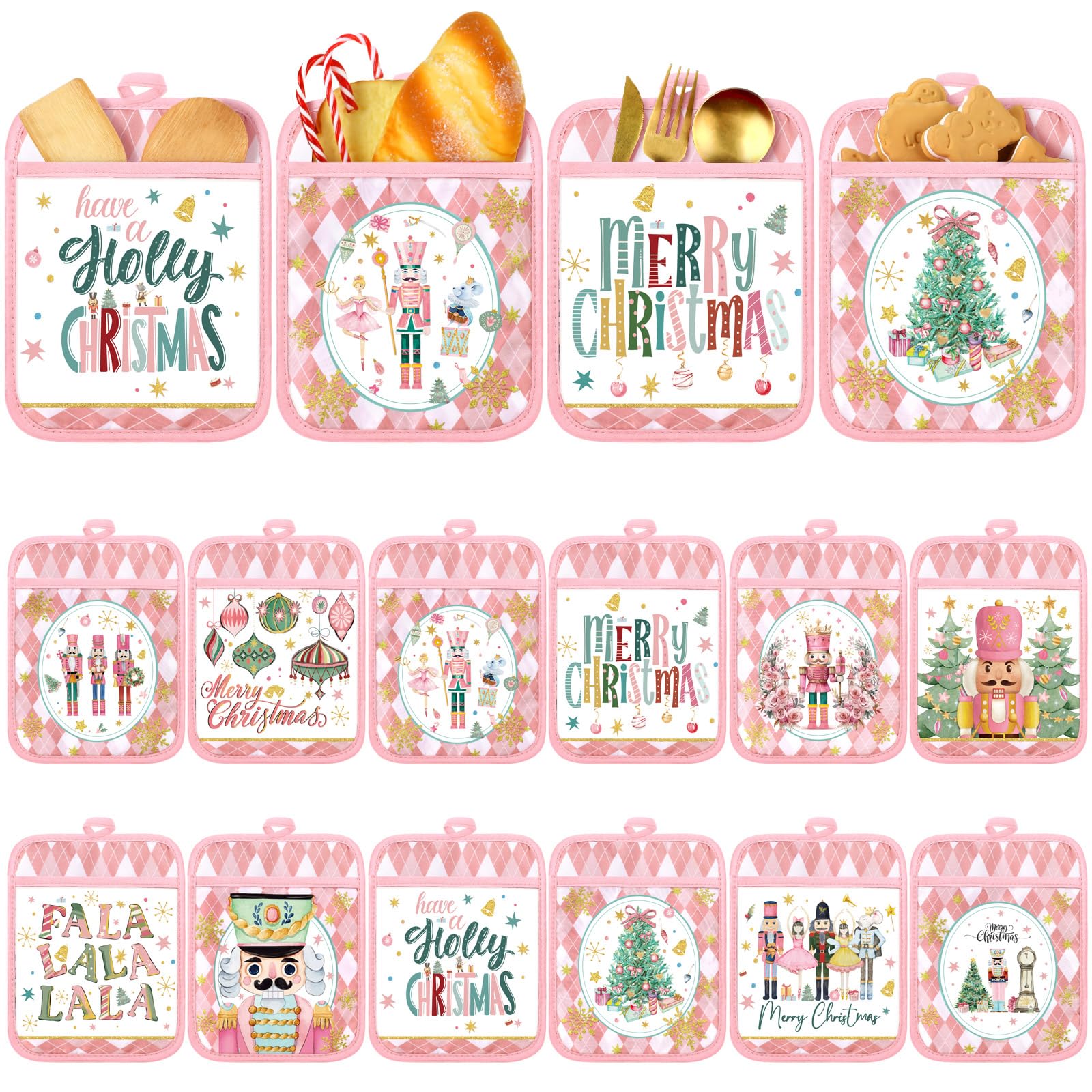 Jingmore pink nutcracker pot holder pocket design for heat protection
