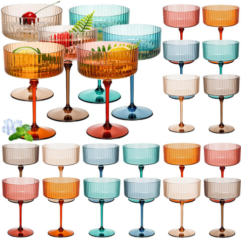 Jingmore ribbed martini glasses 10 oz showcase cocktails in durable plastic.