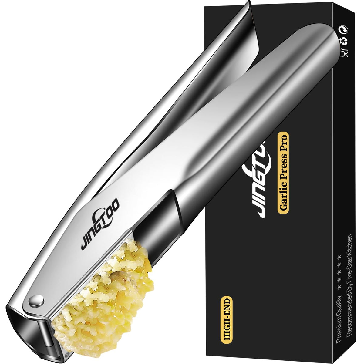 JINGTOO garlic press with dense holes for fast, smooth mince