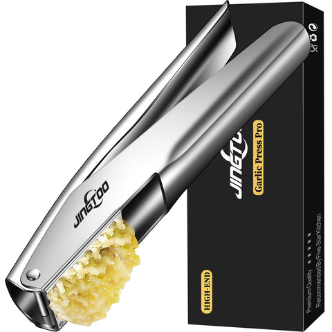 JINGTOO garlic press with dense holes for fast, smooth mince