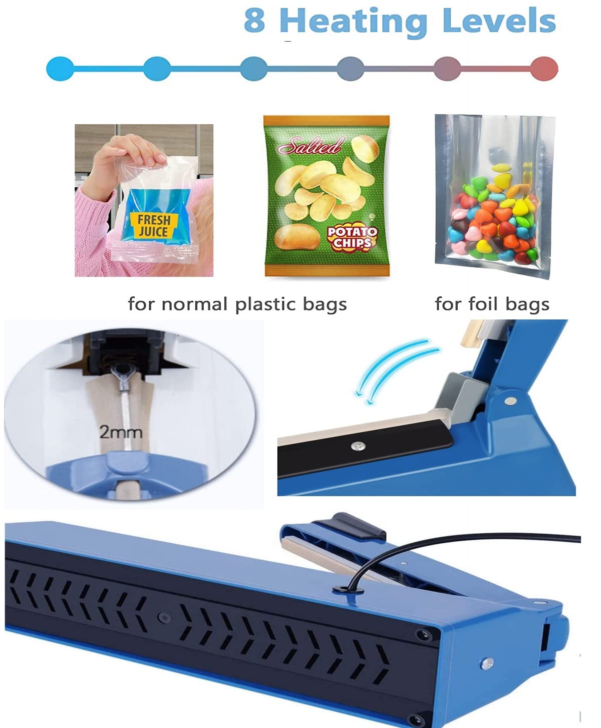 Jinhong impulse heat sealer temperature knob shows control for various bag thickness