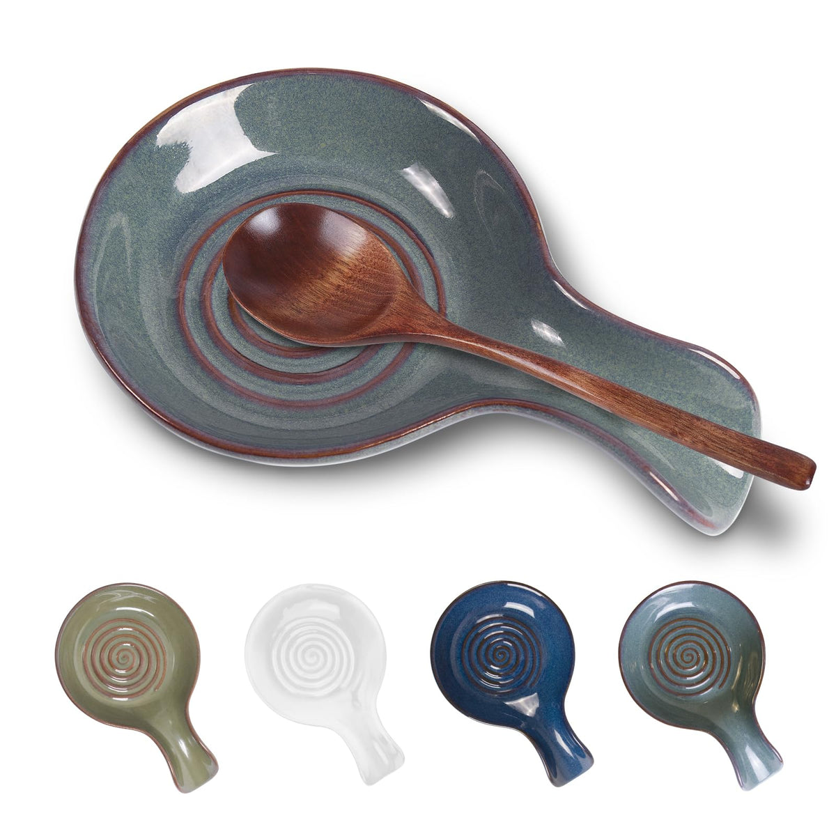 JINIHFW spoon rest with blue green swirl keeps counters clean during cooking