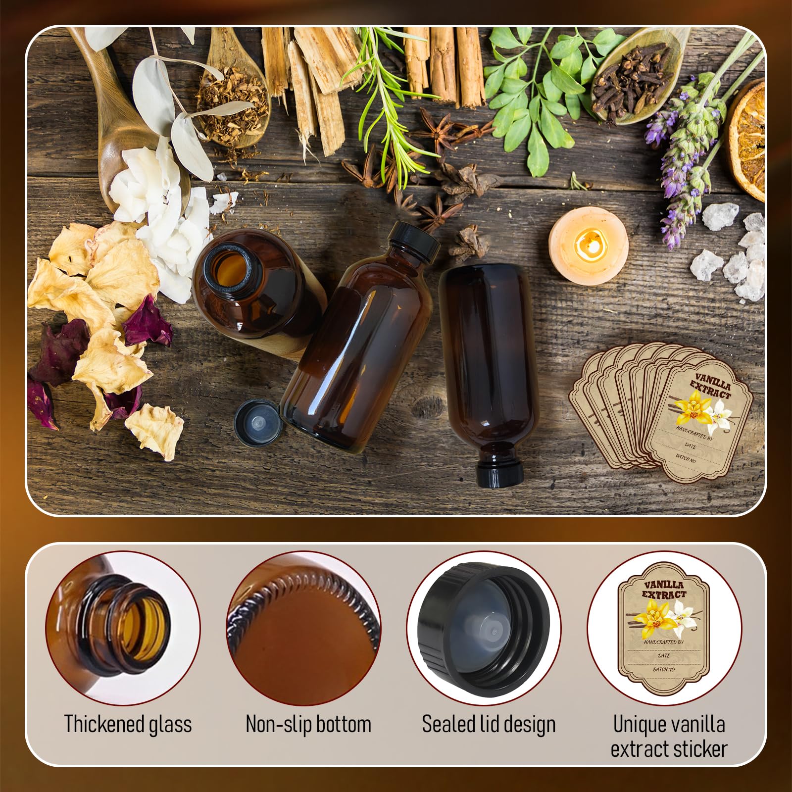 JINSILU amber glass blocks UV light to protect liquids.