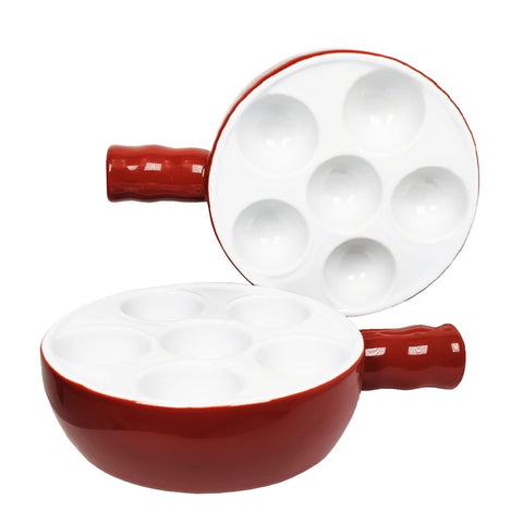 Jinsongdafa ceramic escargot baking plate set with two pans keeps sauces contained during serving.
