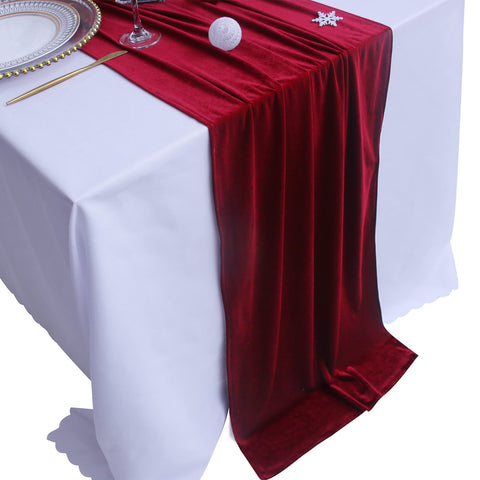 JINVASE burgundy velvet runner ready for easy cold wash and care.