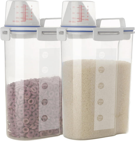 Jioko rice storage bin with pour spout keeps grains fresh and organized.