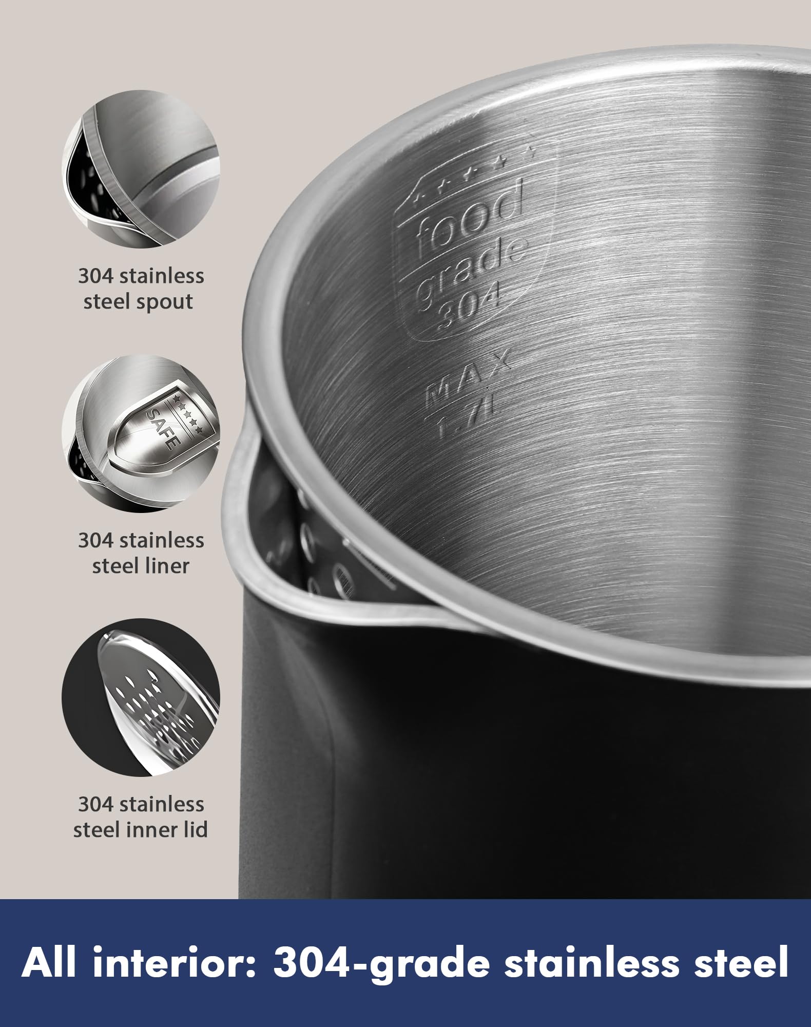 JIPPCL kettle auto shut-off and boil-dry protection for safety.