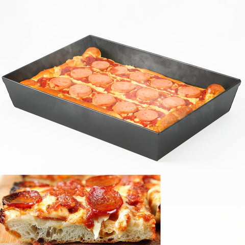 Jisculo Detroit Style Pizza Pan with deep edges for thick crust and generous toppings.