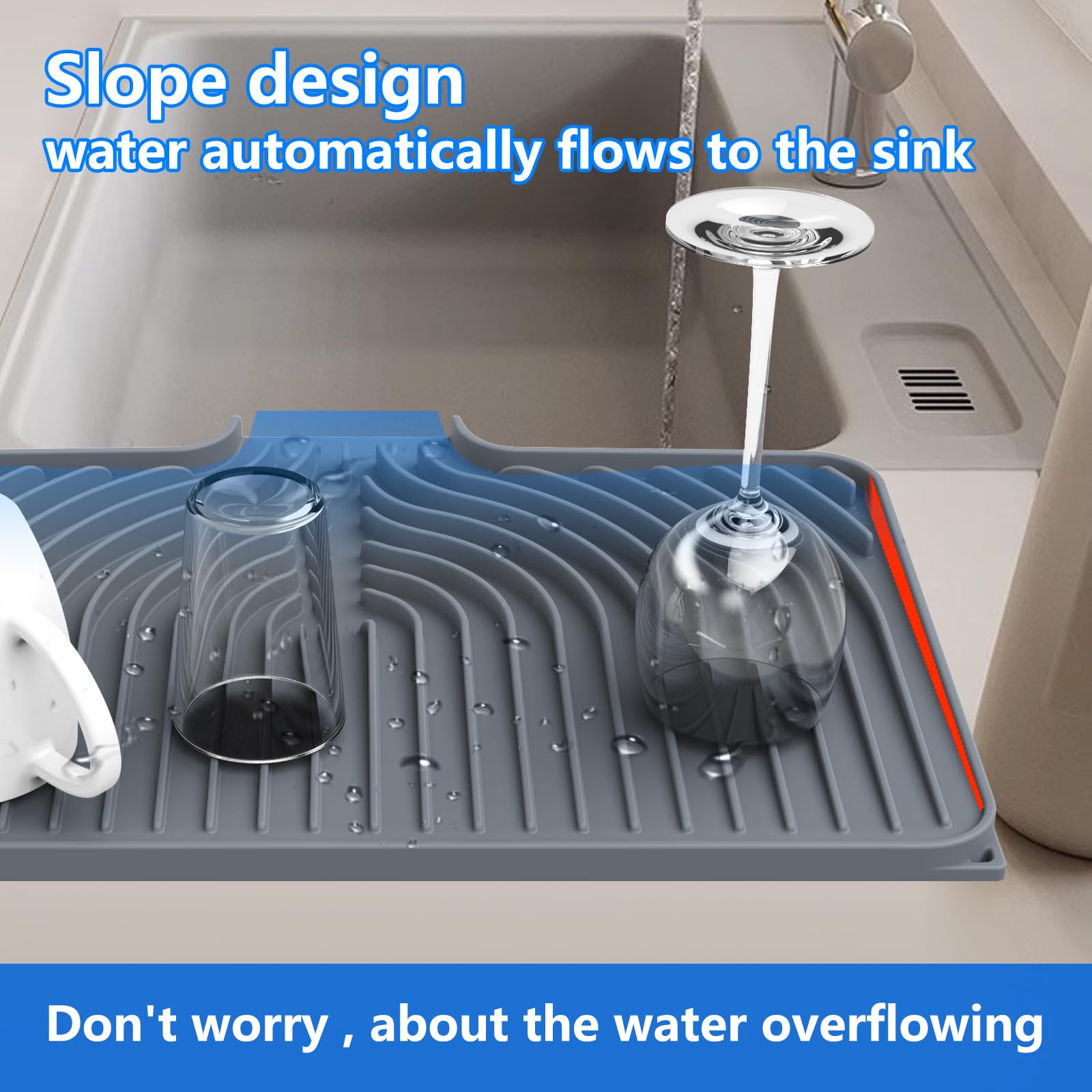 JIUBAR countertop drying mat with raised foot prevents water spills