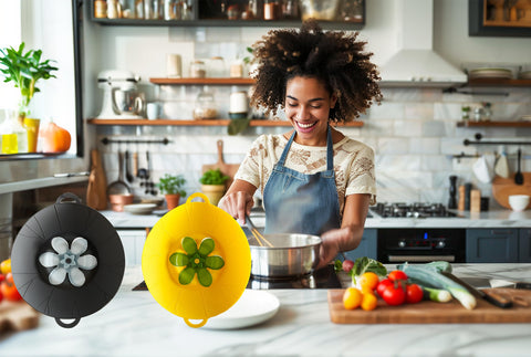 JiuKoSpaces spill stopper reduces steam exposure and keeps counters clean