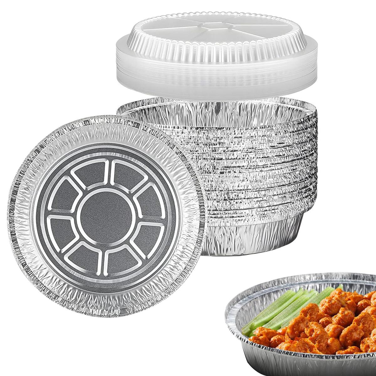 JIUMO 7-inch round aluminum pan with clear lid for easy meal prep.